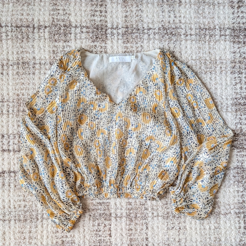 Astr Cream Floral Blouse with Yellow and Blue Accents